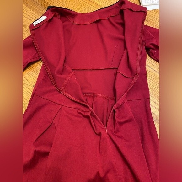 ReoRia Scarlet Red 50s Vintage Long Sleeve Large Pleated Dress - Picture 4 of 10